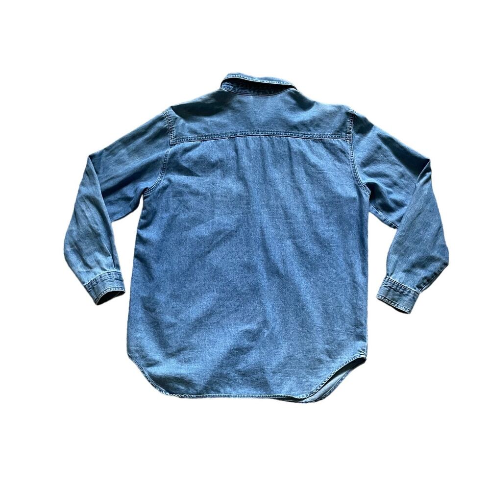 Vintage Chambray Womens Cardinal Birdhouse Denim Shirt Size Small Cotton Farm - Picture 3 of 9